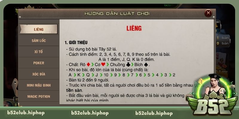 Chi tiết luật chơi trong Liêng B52 Club